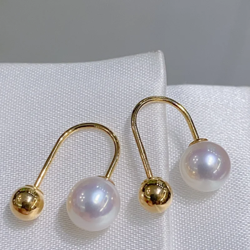 SGARIT 18k Gold Earring Jewelry 6-7mm AU750 Freshwater White Round Pearl Stud Spiral Earrings Hot Sale Jewellery SE50