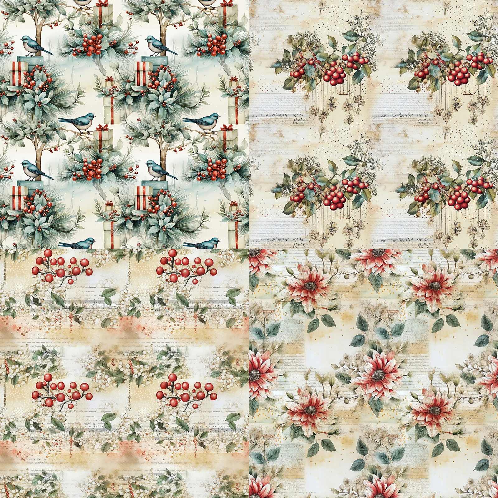 16 Sheets 6 inch Christmas Bow Flower Holly Background Illustration Stationery Vintage Grunge Journal Planning Cards Scrapbook