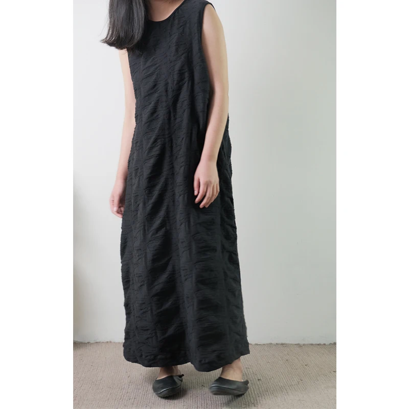 

Pure Cotton Knitted Svel Vest Dr Women's Faion Art Texture Light Weight Spring Summer New Arrival round Ne A-Lin...