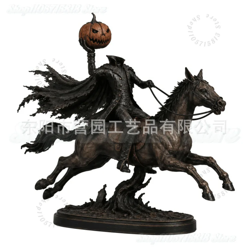 Lighted Headless Horseman Statue, Pumpkin Horse Halloween Decor  | Spooky Gothic Fantasy Figurine for Halloween Home Decor view 2