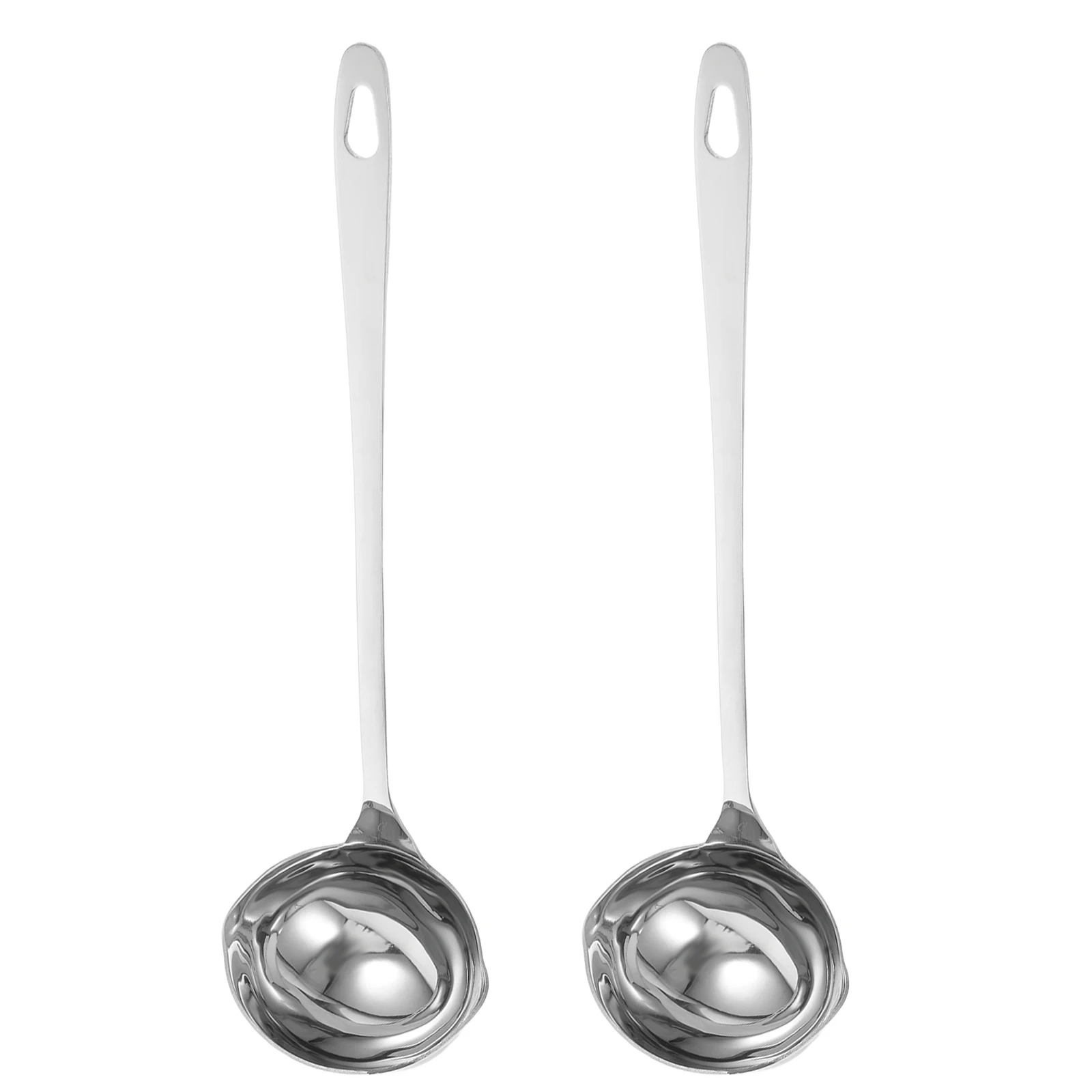 

2 pcs StainlessSteelLadleLongHandleDualSpoutSoupGravySpoonCanningSauceKitchenServingToolSaladDressing ChiliDessert PastaPorridge
