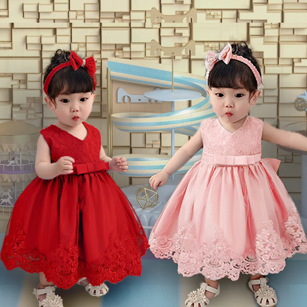 New Children\'s Dress Princess Dress Birthday Party Dress for Baby Girls Bow Lace Girls Dress Flower Girl Dresses for Weddings