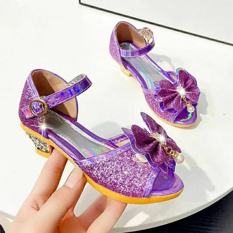 

Летние сандалии для девочек, модные туфли принцессы с блестками и стразами, туфли для девочек, туфли для маленьких девочек, сандалии на плоской подошве, размер 26-36