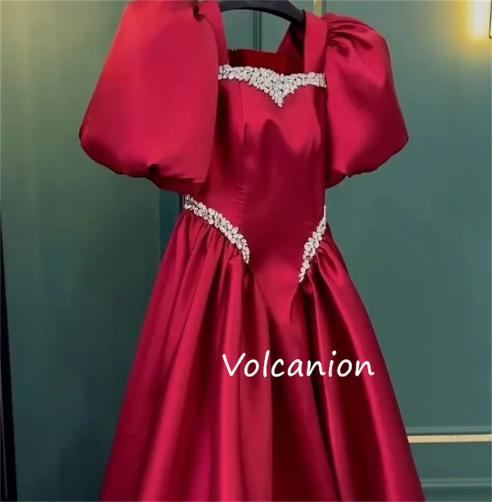 Customized Charmeuse Sequined Pleat A-line Square Neck Midi Dresses Bespoke Occasion Evening Elegant High Quality