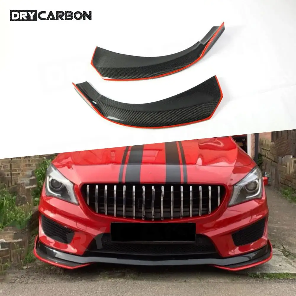 

2Pcs Carbon Fiber Front Bumper Lip Flaps for Mercedes CLA Class W117 CLA200 CLA180 CLA45 14-2016 Splitter Trim Canard Aprons FRP