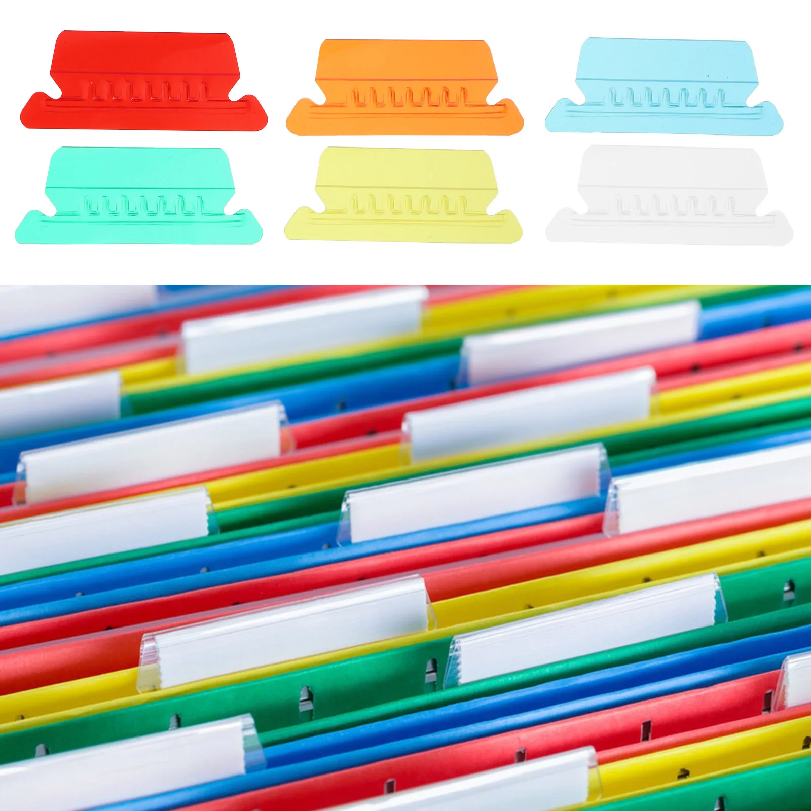 

1Set PVC Labels Clips Colorful Transparent File Folder Tabs for Easy Organization Detachable Hanging File Folder Tabs and