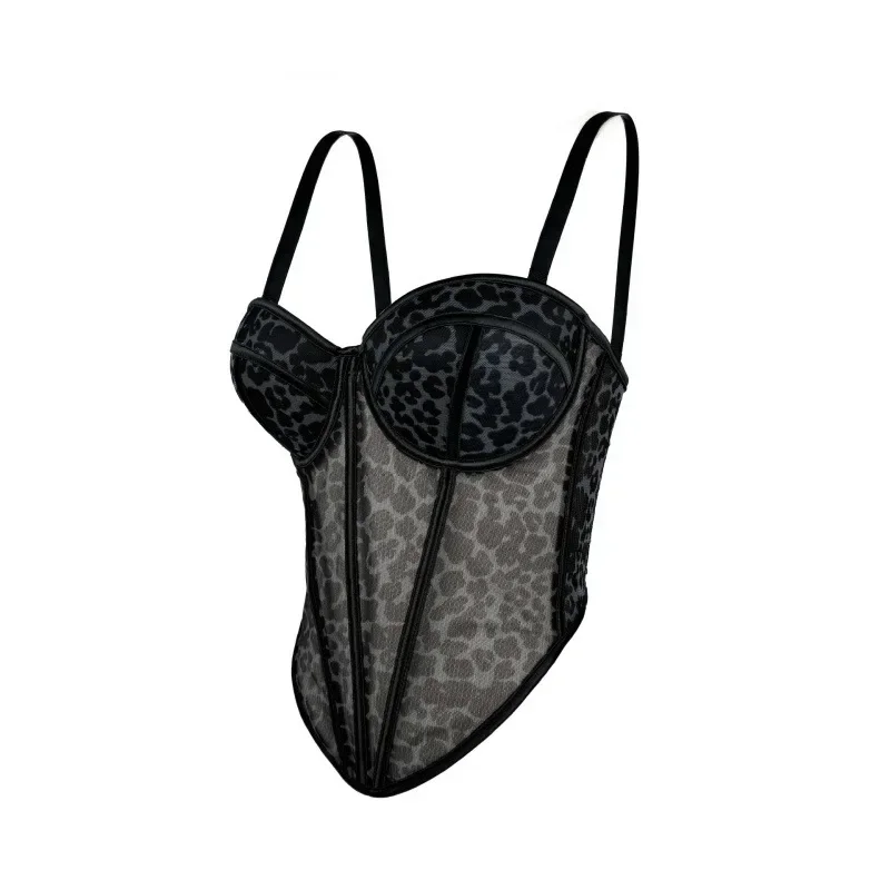 الشارع محب مثير مشد بوستير الأعلى ليوبارد طباعة شبكة الدانتيل ملابس داخلية الربط مشد مجروم الملابس الداخلية للملابس الداخلية والخارجية #6