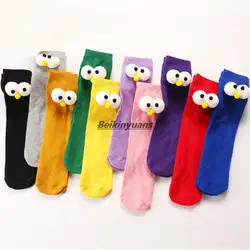 Baby Girls Knee High Socks Big Eyes Decoration Sprin Autumn Cotton Sock Solid Candy Color Kids Toddler Short Socks For Children