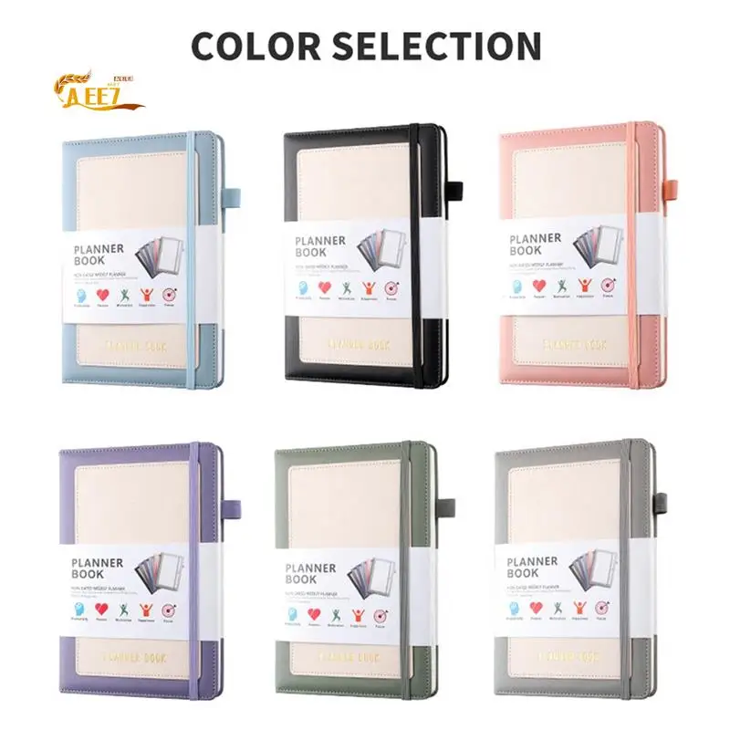 Caderno AEE7-Week Planner 2024 com capa PU, capa dura média (A5), 5,9X8,4 polegadas