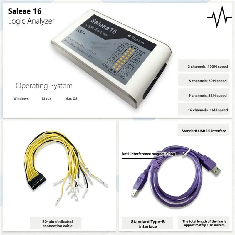 BTLIFE- 16 محلل منطقي 16 قناة 100 متر قناة كاملة الرقمية راسم الذبذبات USB محلل المنطق ل ARM FPGA #4