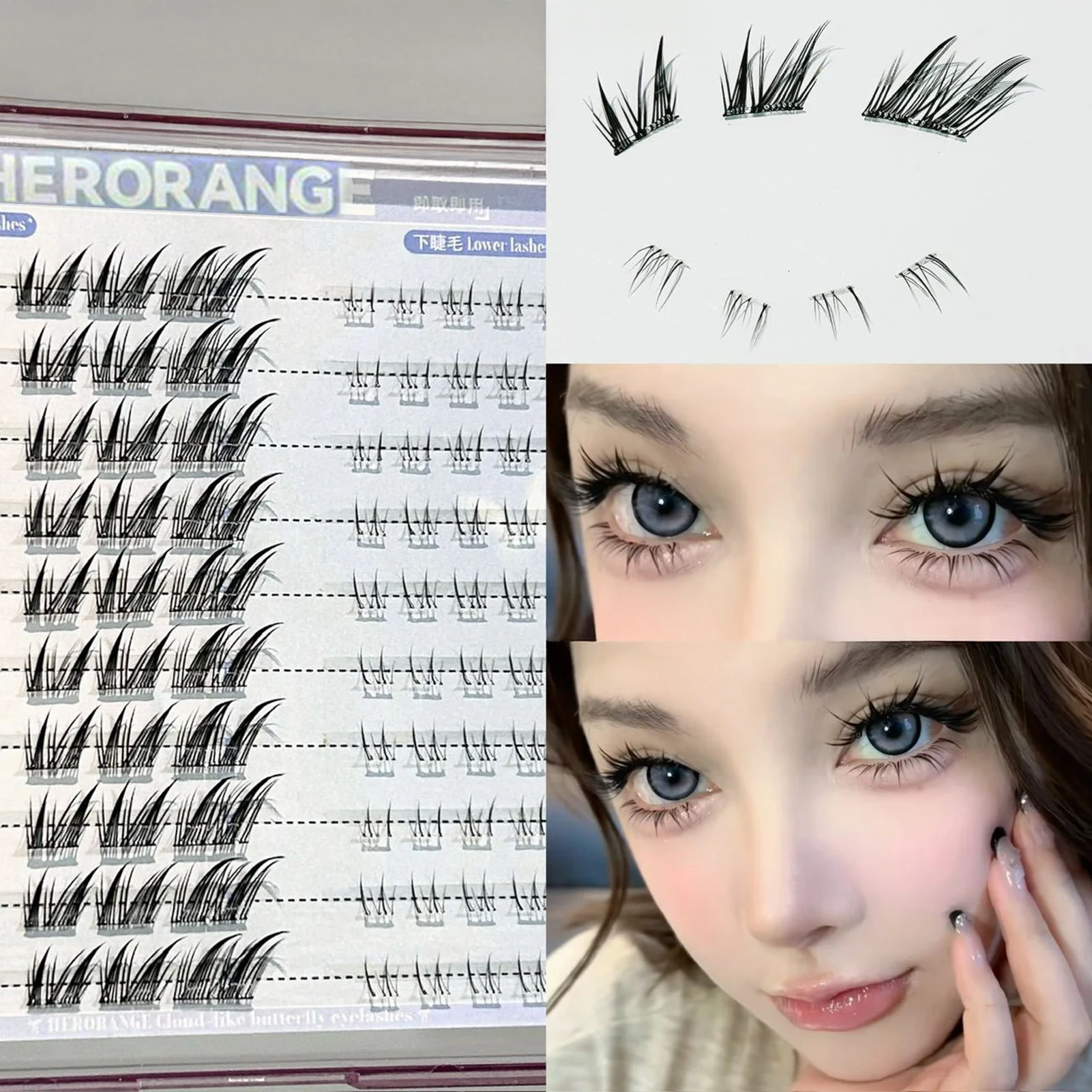 10 linhas y2k raposas cílios postiços estilo cômico misturado natural cílios inferiores sem necessidade de cola para trabalho, festas de aniversário e viagens