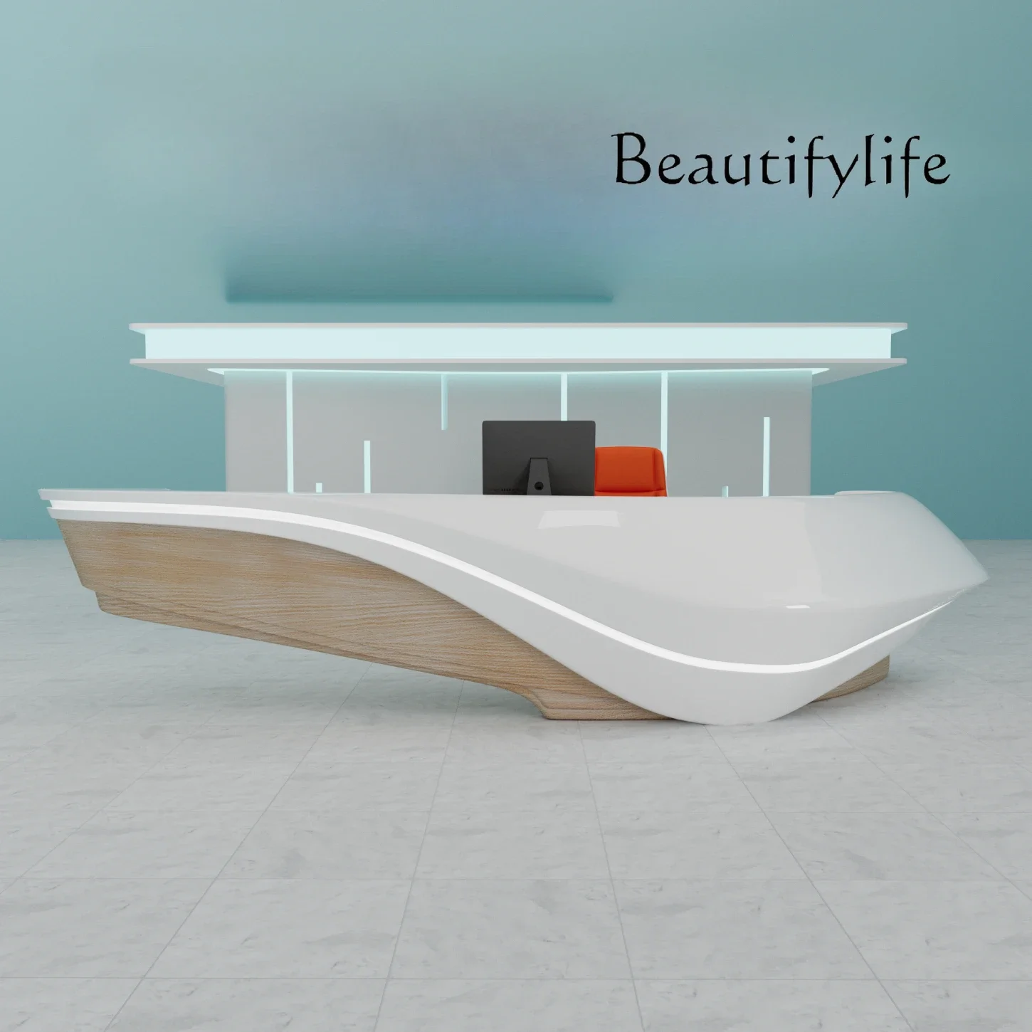 Special-Shaped FRP Front Desk Beauty Salon Paint Bar Curved Simple Company Reception Desk Hotel Lobby Cashier