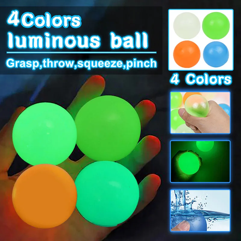 Luminous Wall Target Ball Sucker Sticky Decompression Toys Squeeze Ball For Kid Teen Adult Colorful TPR Toy Balls Color Random