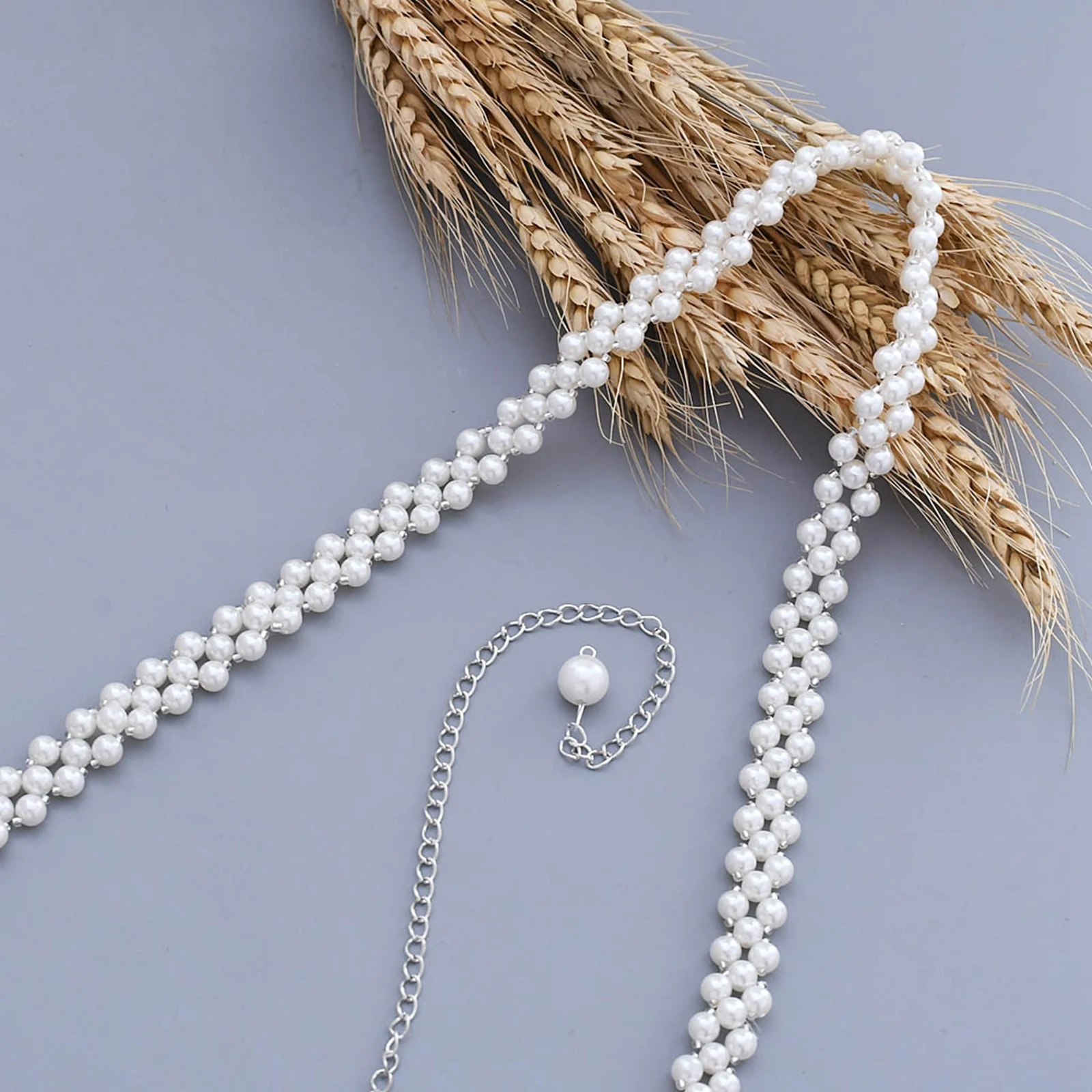 TRIXY S398 Pearls Chain Belt for Women Beaded Pearls Belts for Dresses Pearl Belts for Ladies Girls Sash Belt Plain Bridal Belt