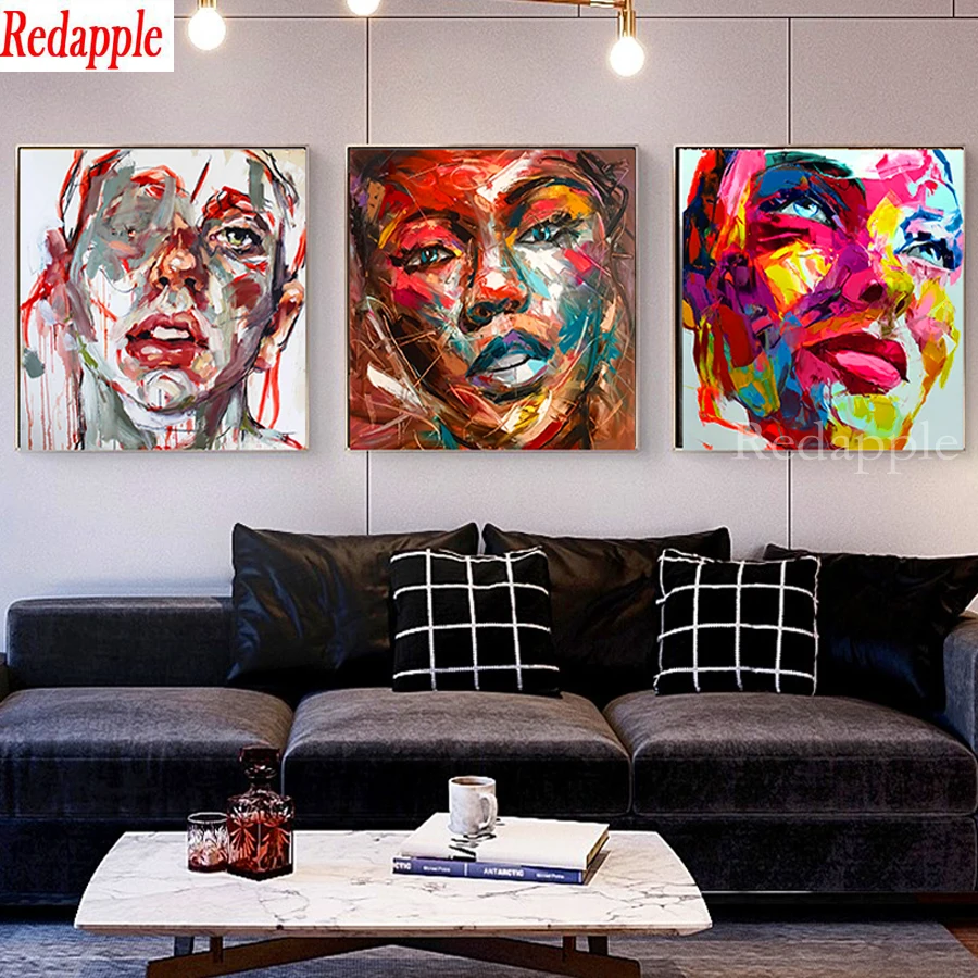 

DIY Diamond Embroidery abstract women face Cross Stitch 5D Diamond mosaic African female diamond painting Resin 3 pcs Home gift