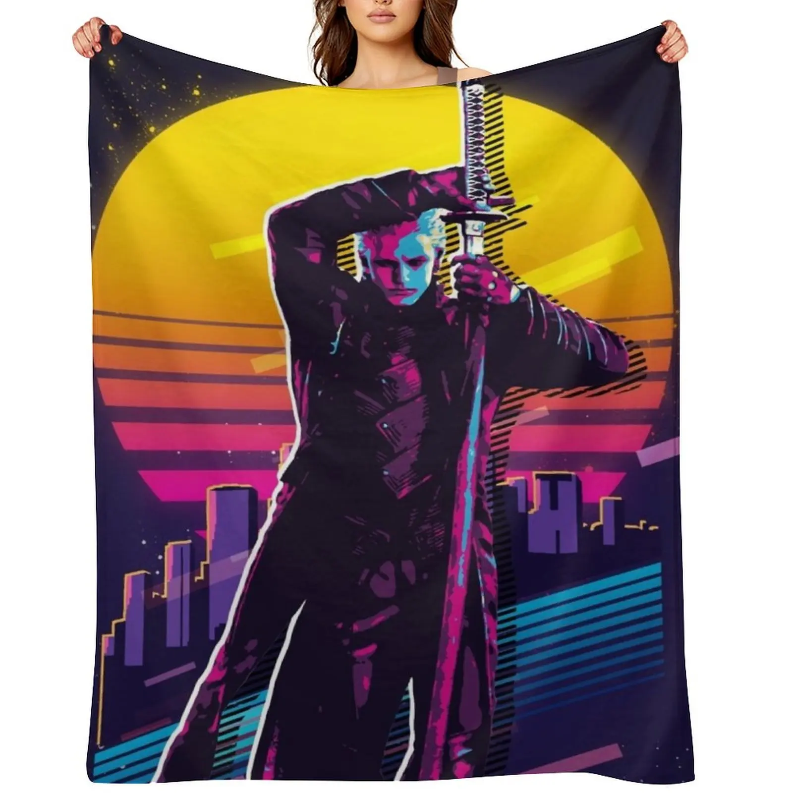 

Devil May Cry - Vergil (80s Retro) Throw Blanket for winter Camping Multi-Purpose decorative Blankets