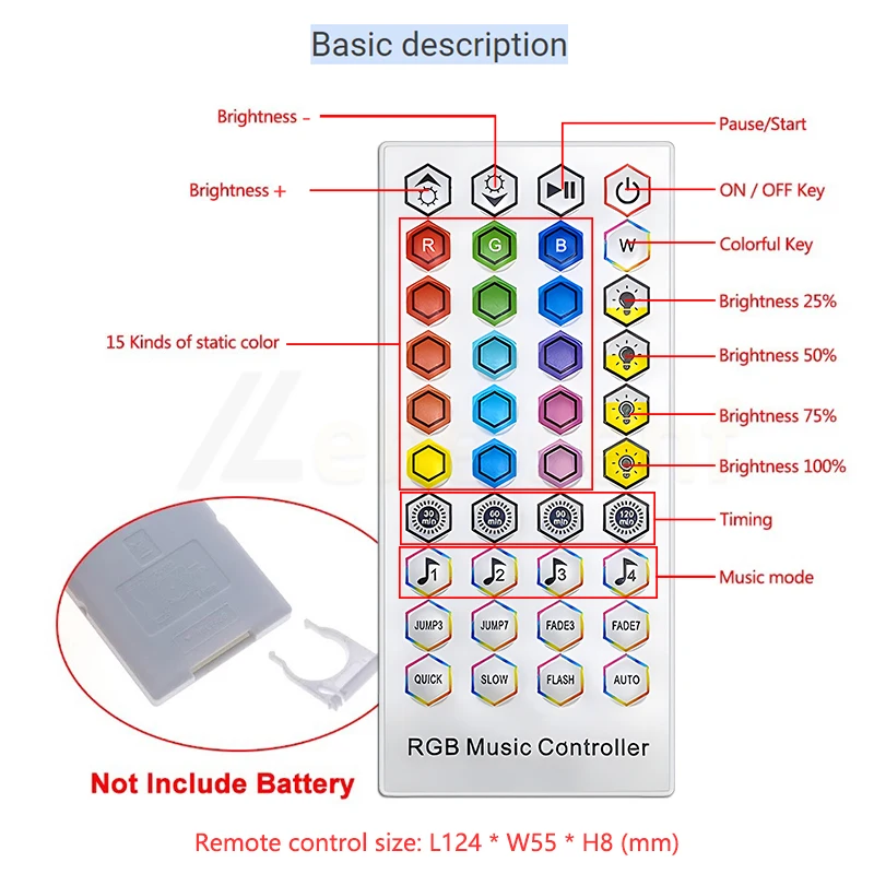 1-4 Output Bluetooth RGB Colorful LED Dimmer Controller Music Timing Mode with 40 Keys IR Remote Control for 5050 2835 Light Bar