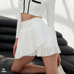 Pocket Anti Shorts Women Chiffon Pleated Tennis Skirt Athletic Yoga Skirts High Waist Golf Skorts Workout Sports Skirts