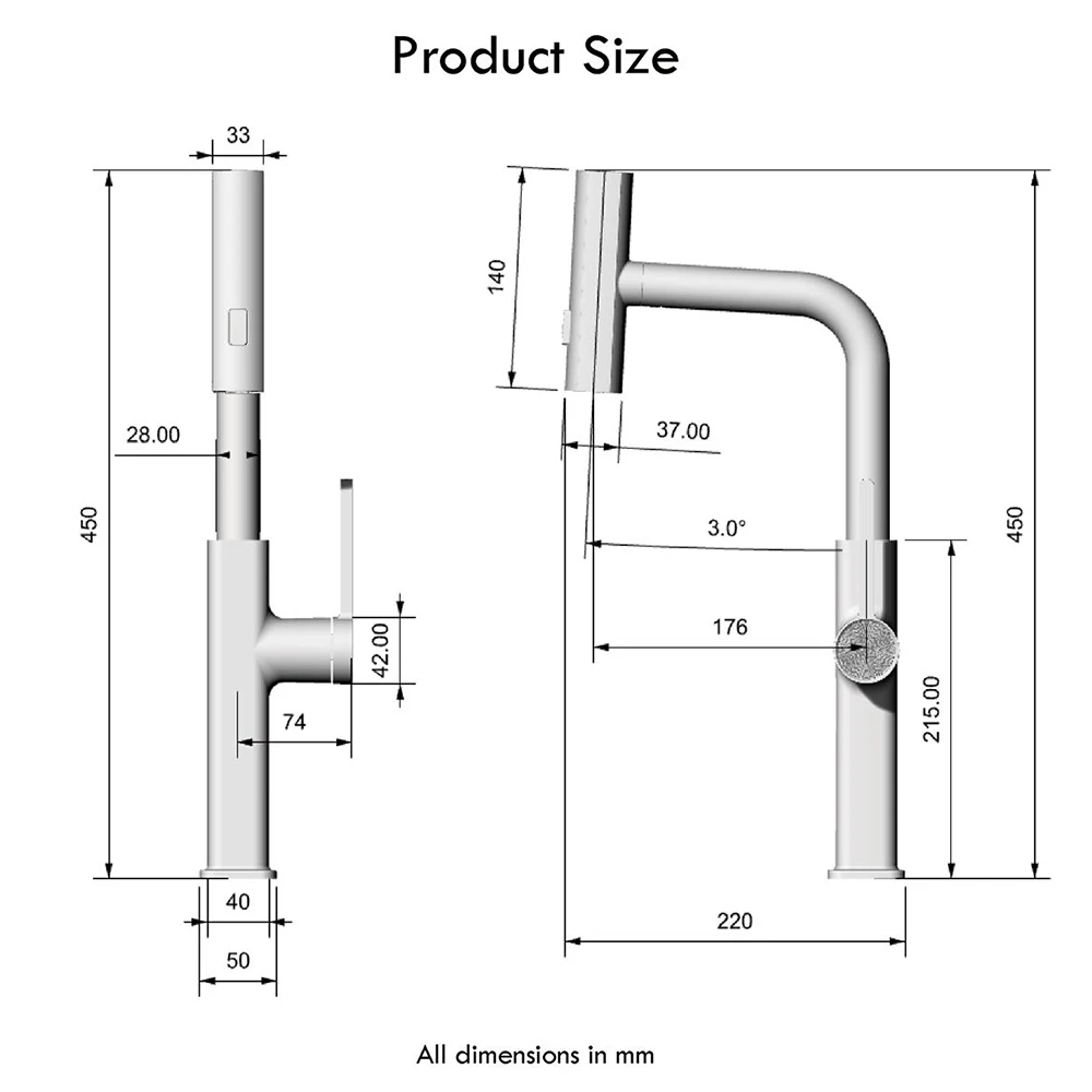 New Design Waterfall Pull Out Kitchen Faucet Mixer 360 Rotation Kitchen Sink Water Tap with Pull Down Stream Sprayer Black Grey