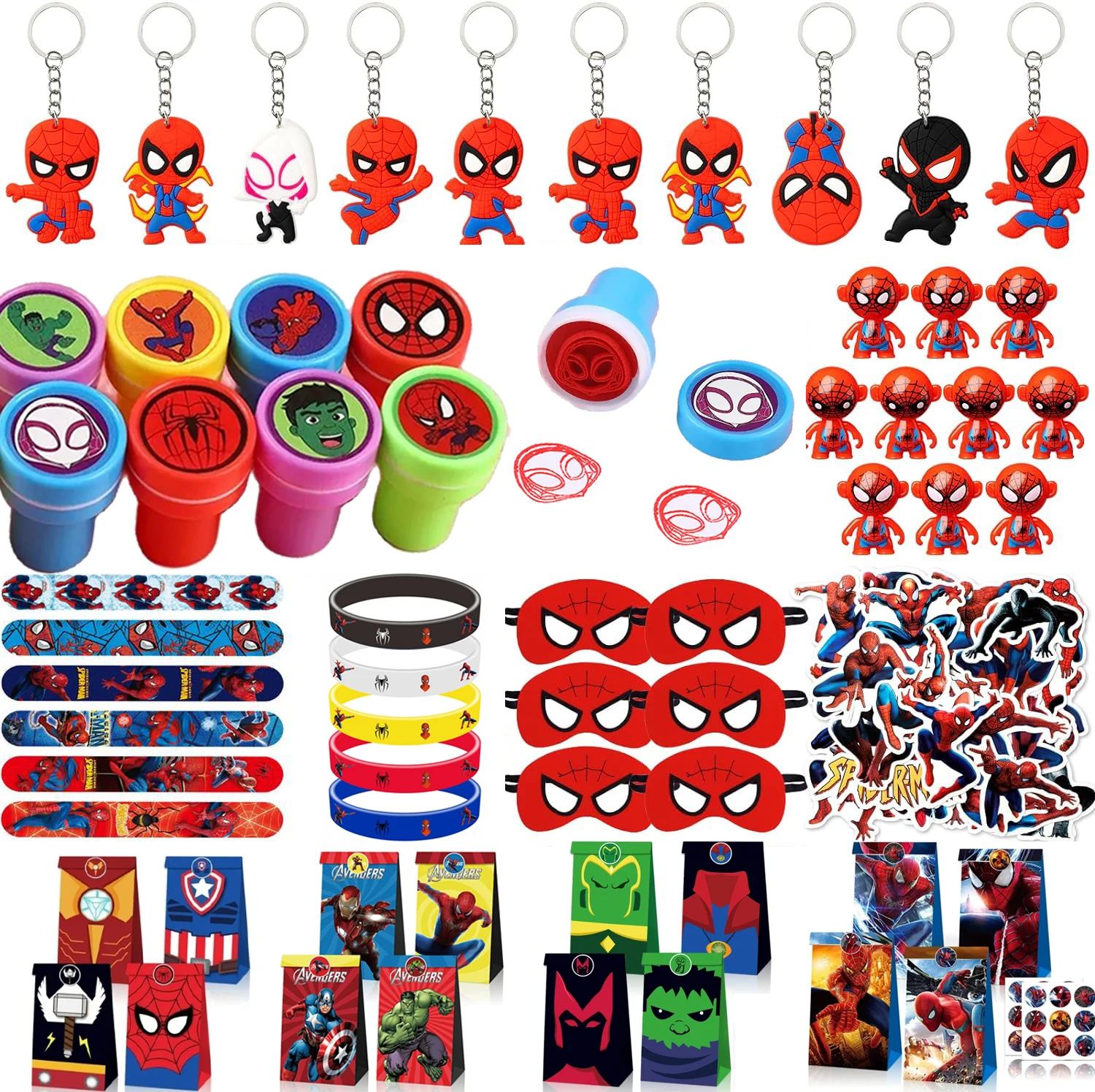 Superhero Spiderman Birthday Party Favors Gift Slap Bracelet Wristbands Stickers Goodie Bags for Kids Pinata Fillers Supplies