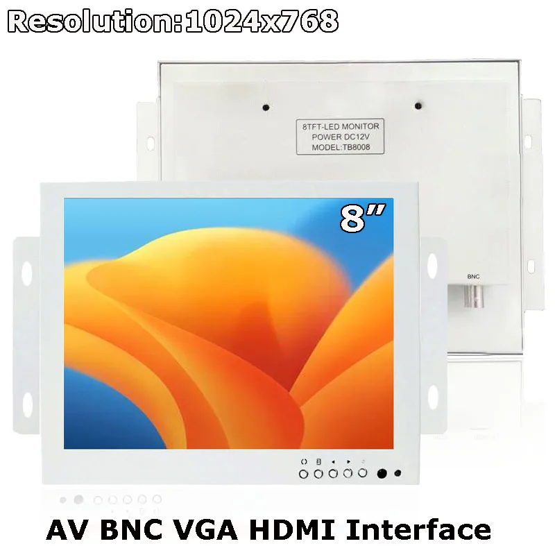 Small Size 8 Inch White Color Open Frame Embedded TFT LCD Resistive/Capacitive Touch Screen Monitor With Resolution 1024x768