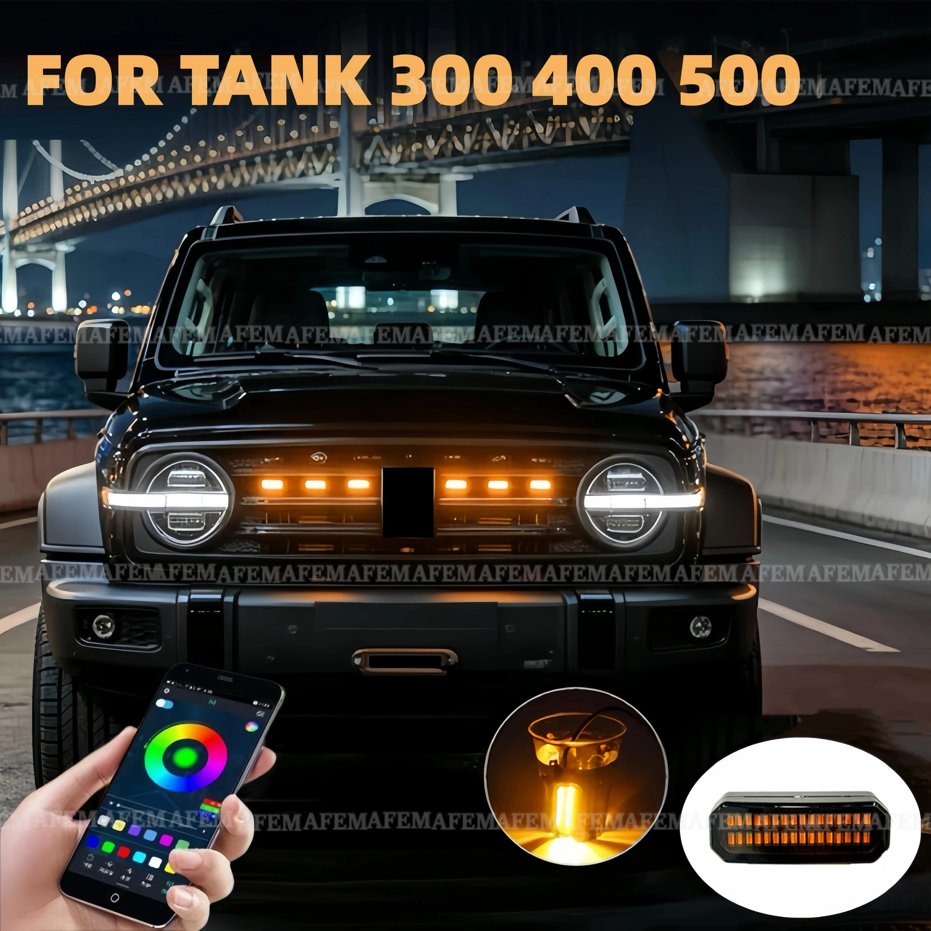 For TANK 300 400 500 Car Front Grille Light LED Daytime Running Decor Light Front Face Grille Lights