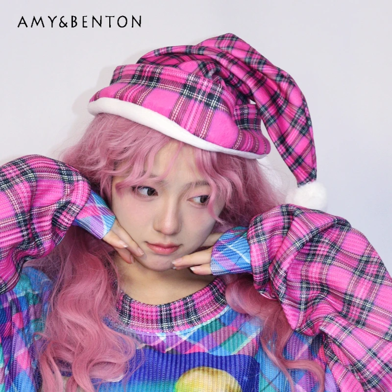 2025-メリークリスマス-オリジナルデザイン-漫画風ぬいぐるみ-クリスマスハット-可愛い-キュート-y2k-個性的-カジュアル-多用途-伸縮性のある帽子-レディース