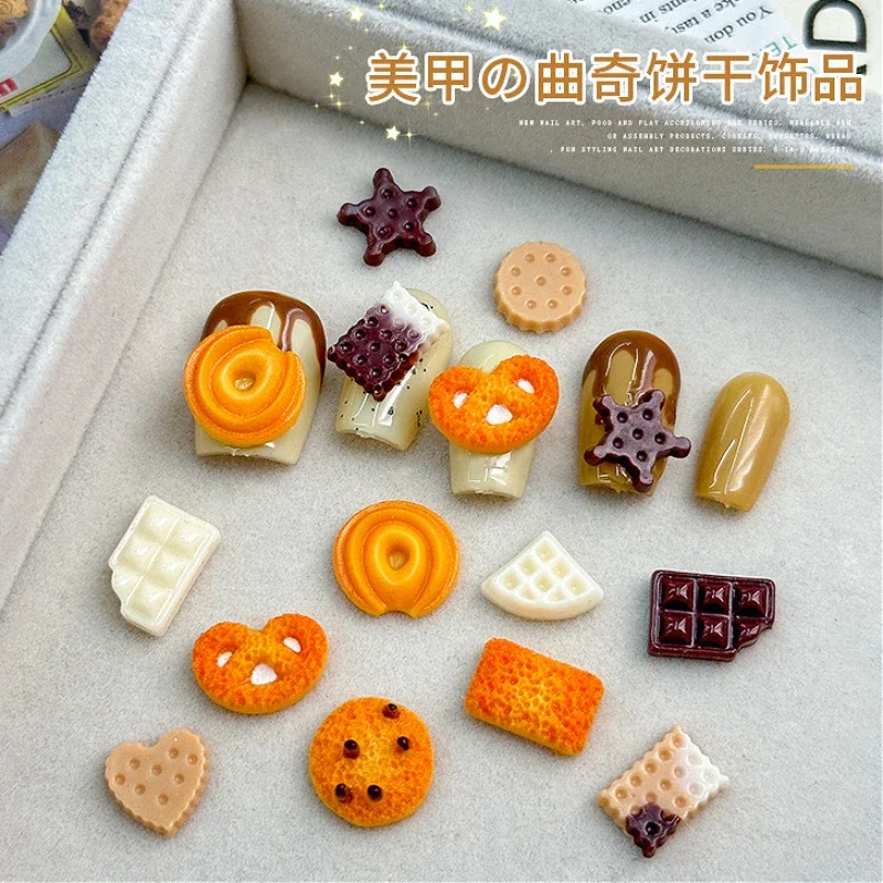 Lovely Cookies Chocolate Cream Resin 3D Nail Art Jewelry Decorations Cute Simulated Food DIY Manicure Accessories Wholesale