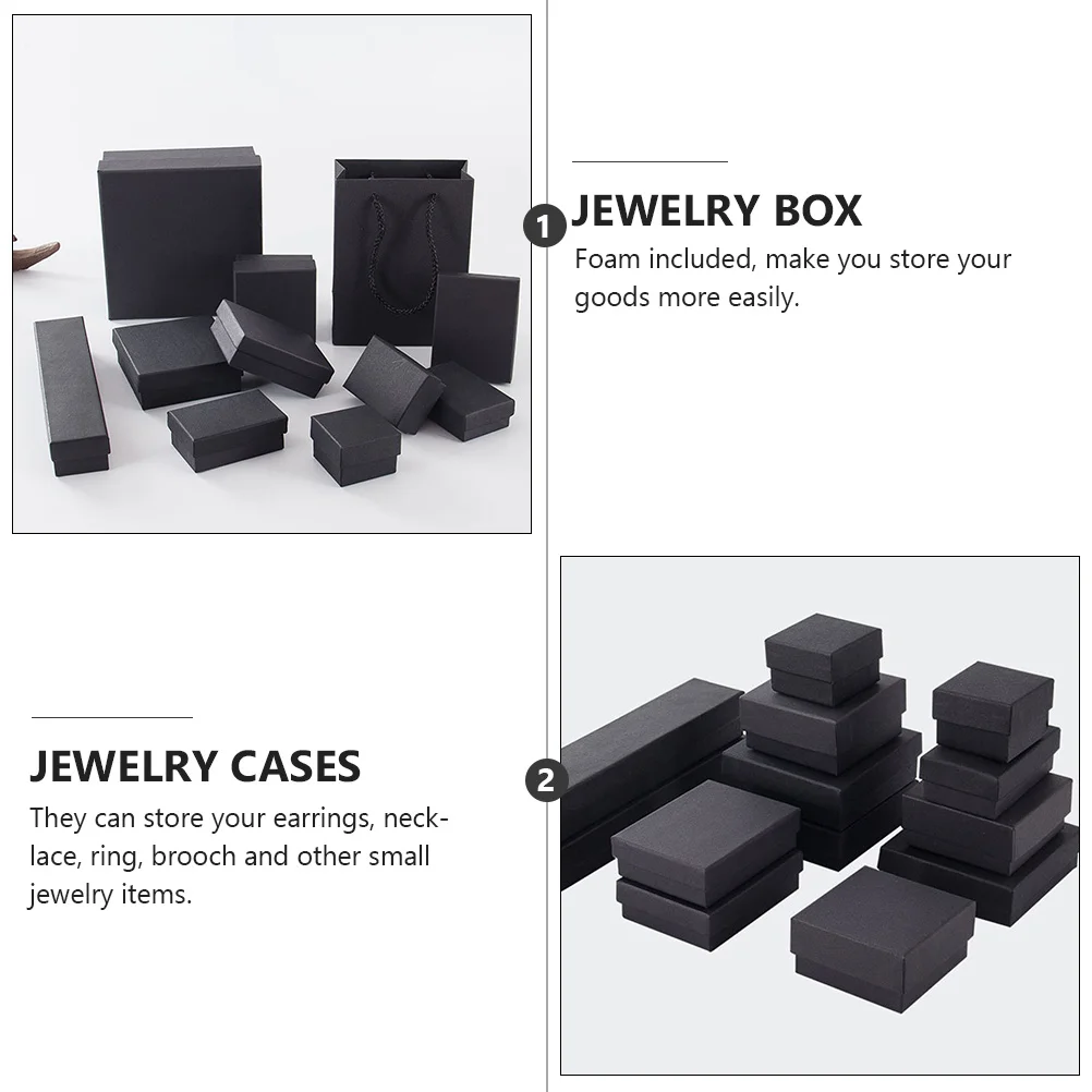 72 Pcs Gift Boxes Black Jewelry Storage Container Ring Holder Kraft Paper Packing Organizer Cases Bracelet