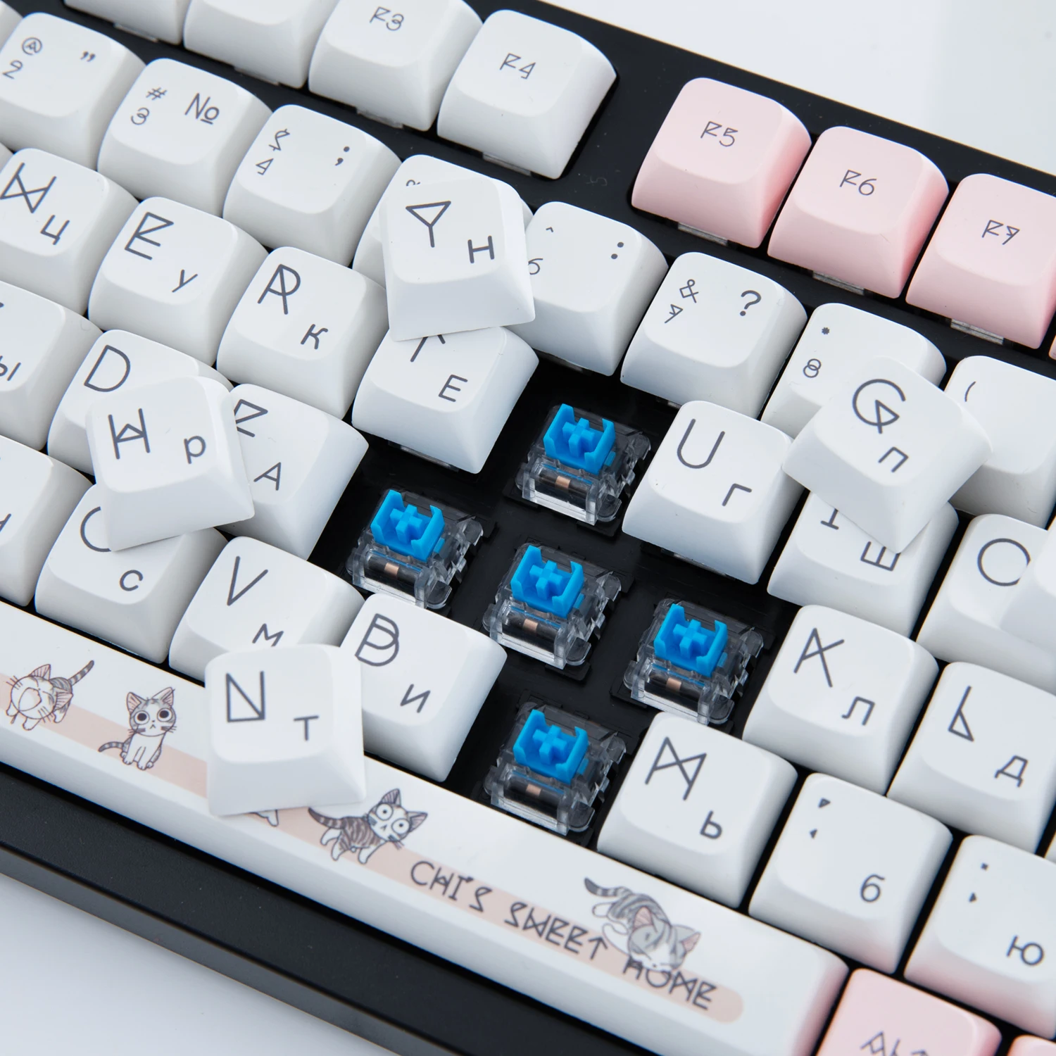 MAIMOOO Russisches Layout Tastenkappe XDA Profil PBT Tastenkappen Farbsublimation für Cherry MX 108/104/87/61/96 Tasten mechanische Tastatur