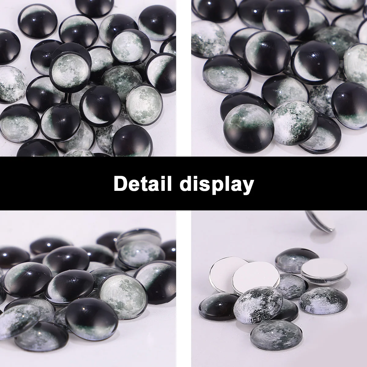 100 Pcs Moon Time Gemstone Glass Patch Cabochon Round Loose Pendant Ornament Vintage Ceramic Tile