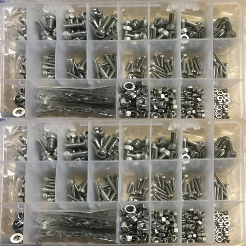 520 Pcs M3 M4 M5 M6 Stainless Steel Hex Socket Cap Head Screw Metric Screws With Nuts Flat Washers Male Spanners