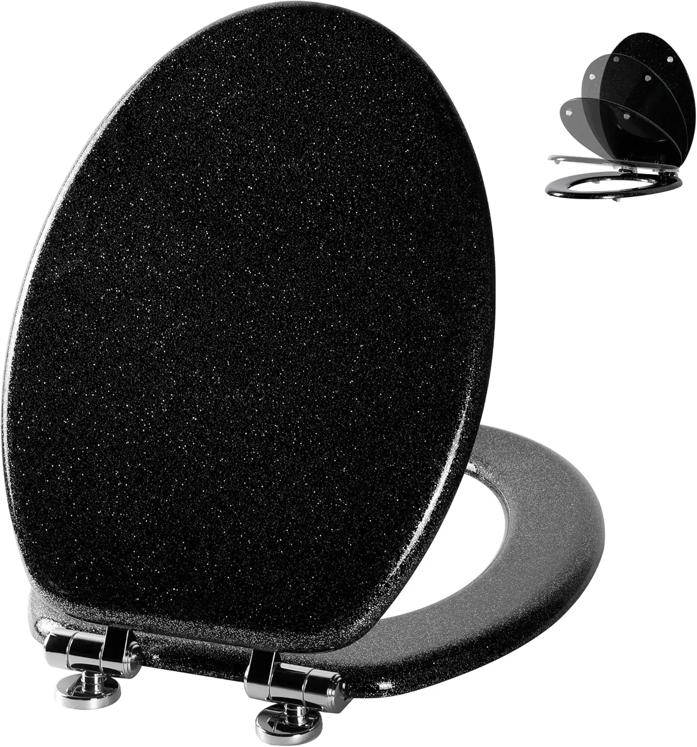 

Glitter Toilet Seat Molded Wood Elongated with Quiet Close Quick Release Hinges, Easy Install and Clean (18.5'', Black)