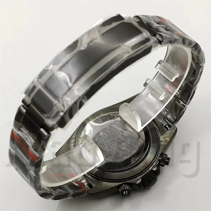 39mm Full Black VK63 Watch Case Stainless Steel Sapphire Crystal For VK63 VK64 Quarzt Movement Men\'s Watches Parts 20mm Bracelet