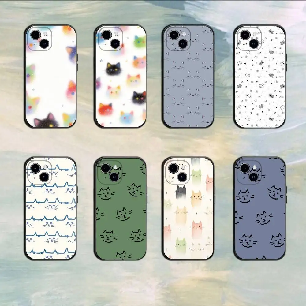 

Line Cat Gradient Vortex Pattern Phone Case For 17 16 15 14 13 12 11 Mini XS XR X 6S 6 Pro Max Plus Black Soft Cover