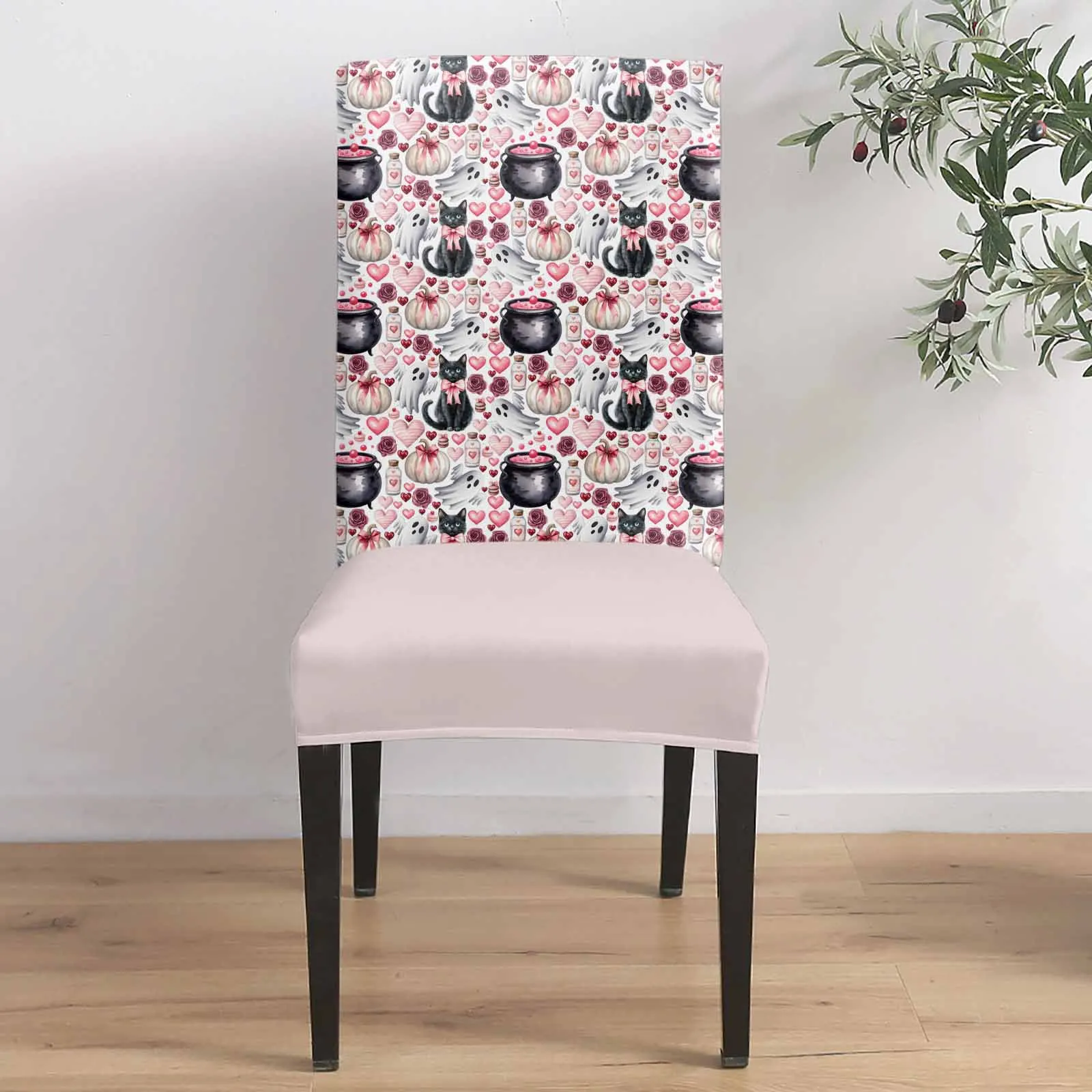 

Хэллоуин Роза Милый Призрачный Кот 4/6/8 ШТ. Эластичный Чехол Для Стула Спандекса Для Свадьбы Отеля Банкета Столовая