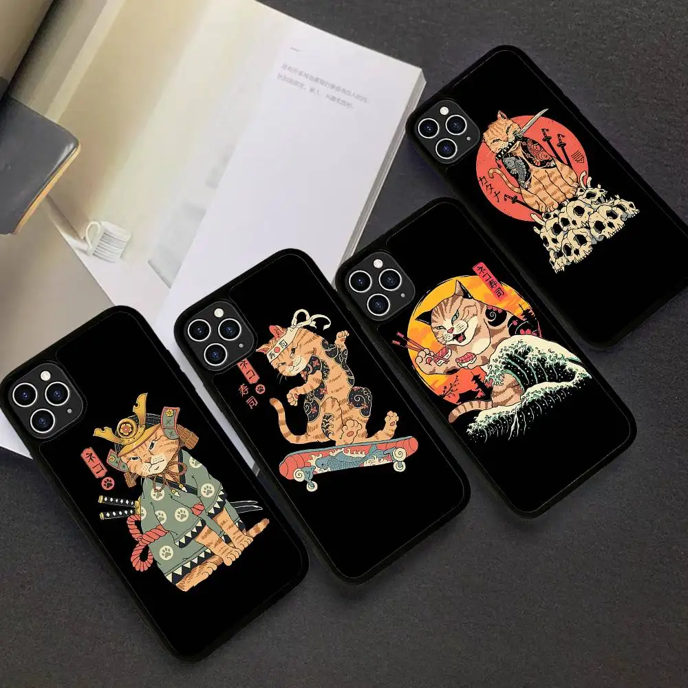 

Japanese Samurai Cat Ramen For IPhone 17 16 15 14 13 12 11 Mini Pro Max Plus PC+TPU Back Phone Cover