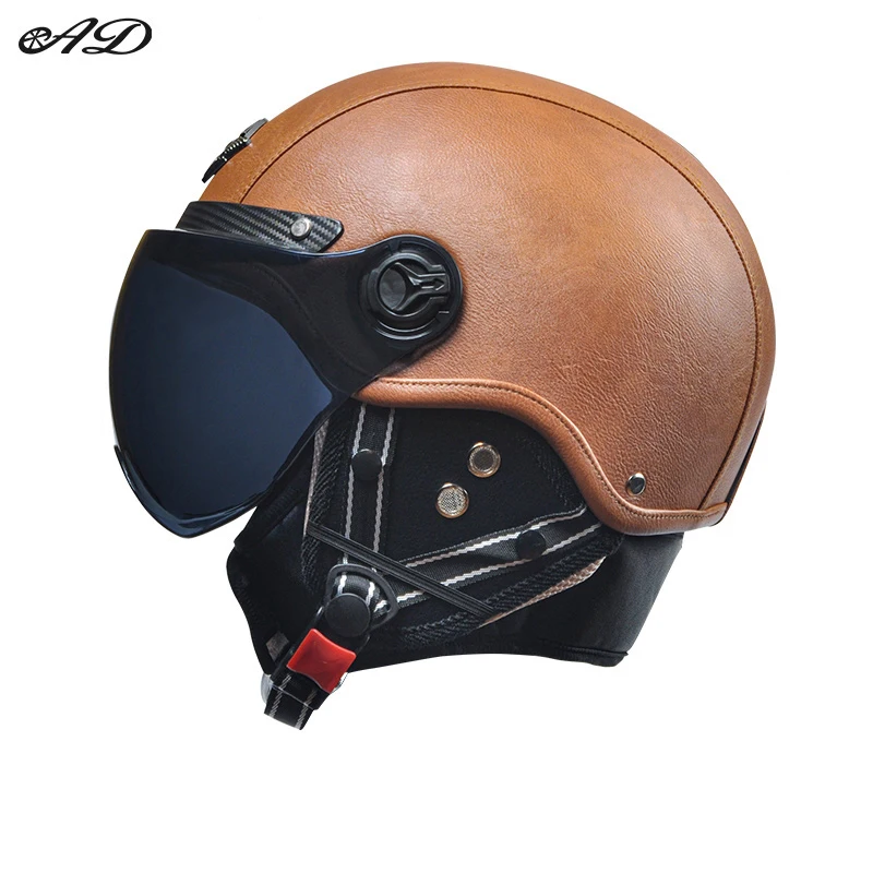 D\'expériences de moto rétro en cuir pour homme, demi-casque de croisière, casque de vélo Prince Hurbike, casque Harley, casquette de sécurité