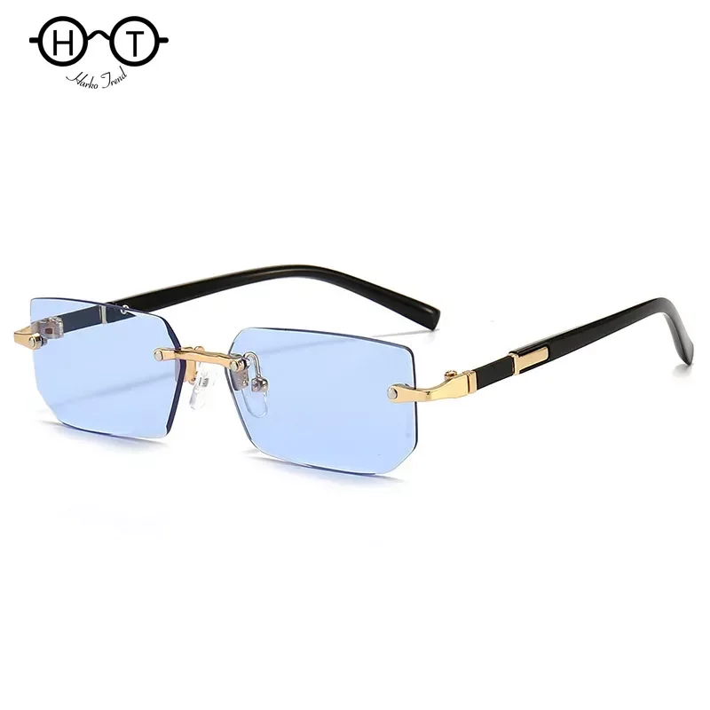 Rimless Sunglasses Rectangle Fashion Popular Women Men Shades Small Square Sun Glasses for Female Male Summer Traveling Oculos