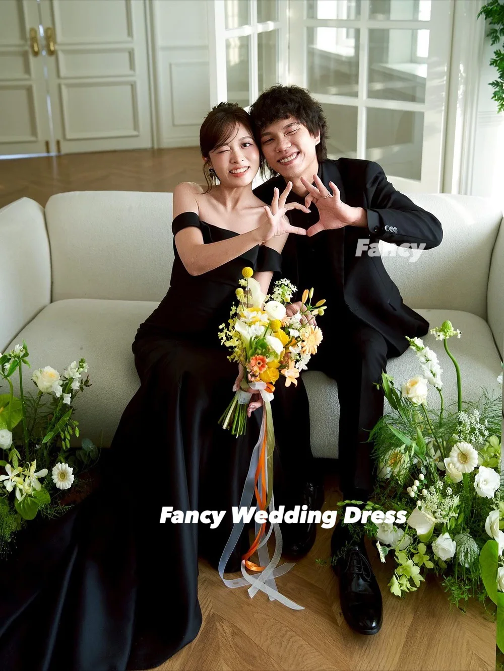 Fancy Simple Mermaid Korea Wedding Dress Photoshoot Off Shoulder Elastic Satin Evening Dresses Short Sleeve Customized