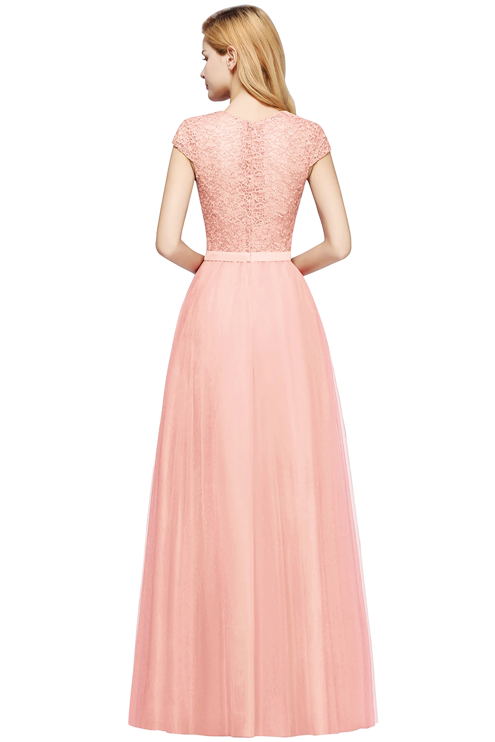 Pearl Pink Chiffon Lace Long Bridesmaid Dresses Tulle Evening Gowns Formal Occasion Party Prom With Sashes Vestido de Festa