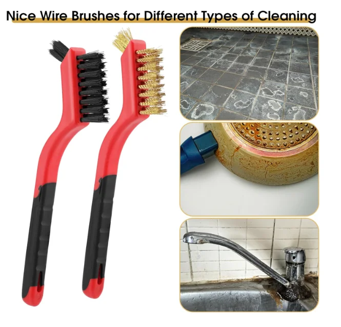 6pcs Wire Brush Set Cleaning Derusting Brass Stainless Steel Nylon Brushes For Cleaning Metal Rust Paint Removal Hand Tool