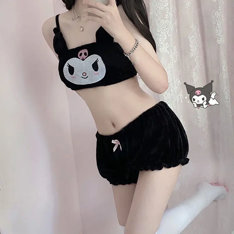 Sanrio Kuromi Pajamas Set Anime Nightwear 2Pcs/Set Women Plush Sexy Tank Top Shorts Sweet Cute Household Clothes Girl Home Wear
