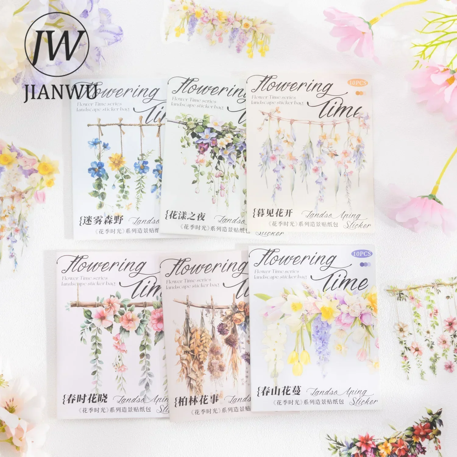 JIANWU Flowering Time Series Vintage Flower Landscaping Material Collage PET Sticker Creative DIY Journal Stationery