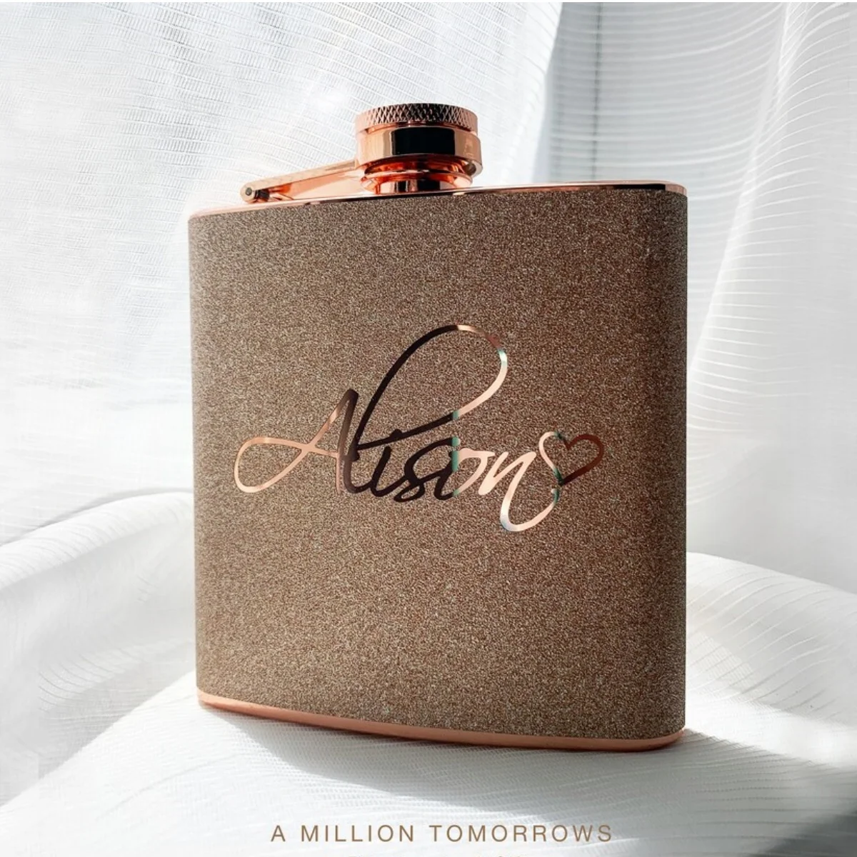 Personalized Custom Name with heart Flask Glitter rose gold or silver stainless steel 6oz flask birthday mothers day sister for