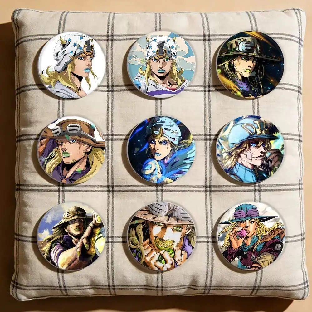 

Jojo Steel Ball Run Laser Badge Creative Pins Brooch for Bag Clothes Hat Decor Gifts Fans Collect