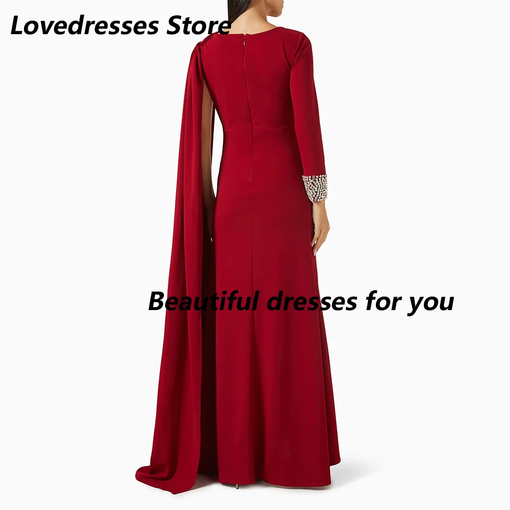 Wykwintne suknie wieczorowe Cekiny Kryształowe długie rękawy O Szyja Czerwone suknie wieczorowe dla kobiet Linia Suknia wieczorowa ślubna Dostosowane