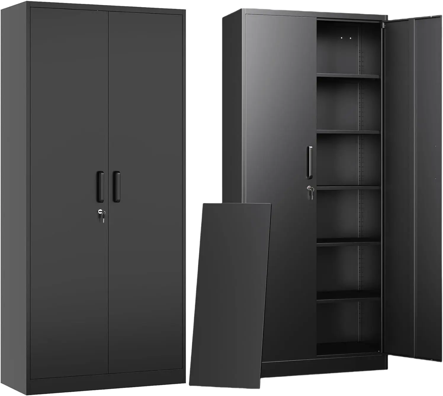 Storage Cabinet with Doors and Shelves, Metal Storage Cabinet with Adjustable Shelves, Kitchen Pantry Cabinet