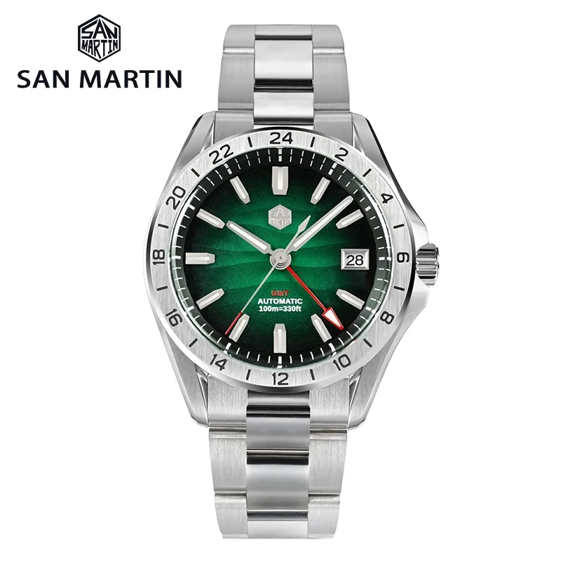 

San Martin 39mm GMT Dress Watch NH34 Automatic Mechanical Luminous AR Coating Sapphire Crystal Luminous 10Bar Luxury Men Watch