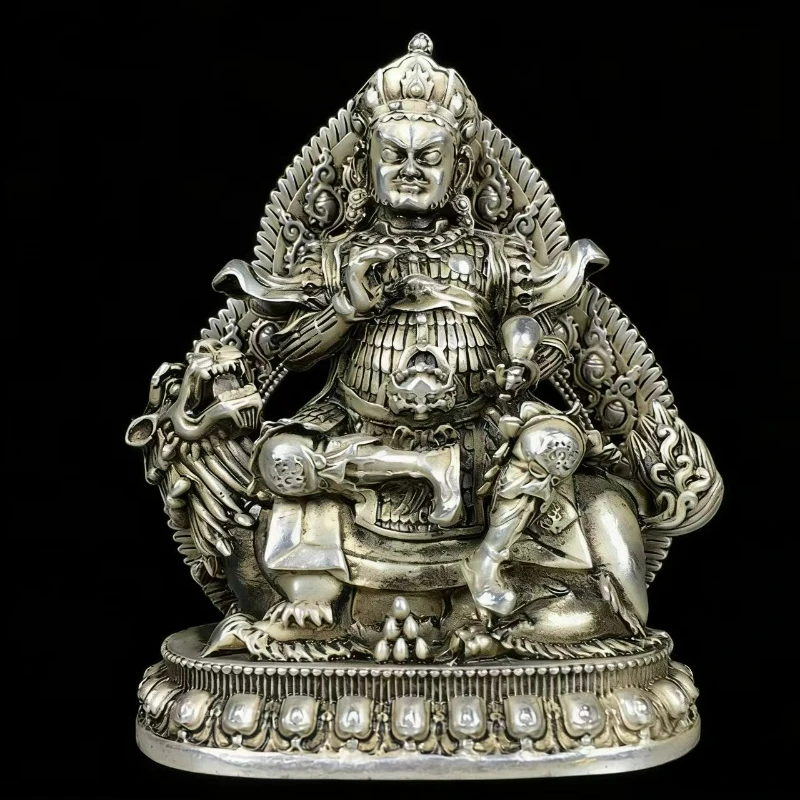 Vintage White Copper Tibetan Tantric Treasures The King of Heaven Living Room Feng Shui Ornaments Home Worship Decorations